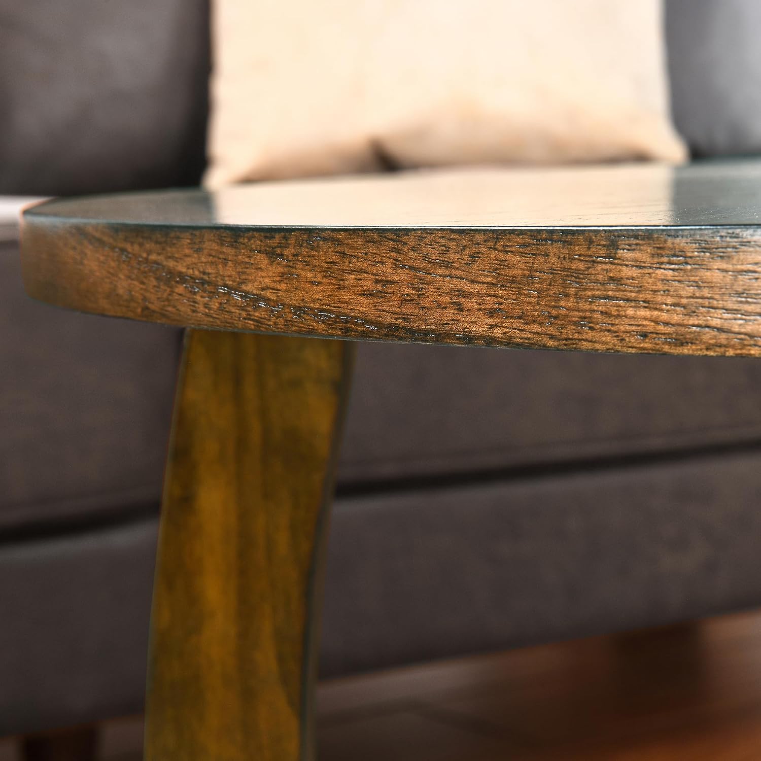 Round Wood Coffee Table, Solid Hardwood Coffee Tables for Living Room, Mid-Century Modern Coffee-Table with Criss-Cross Legs, 33.5' D x 17.7' H, Designed Home Furniture, Easy Assembly, Center Table