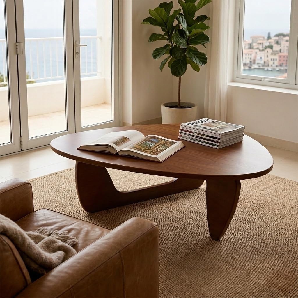 Modern Solid Wood Coffee Table, Unique Triangle Center Table for Living Room,35.4' x 22.8' x 16.5' Walnut
