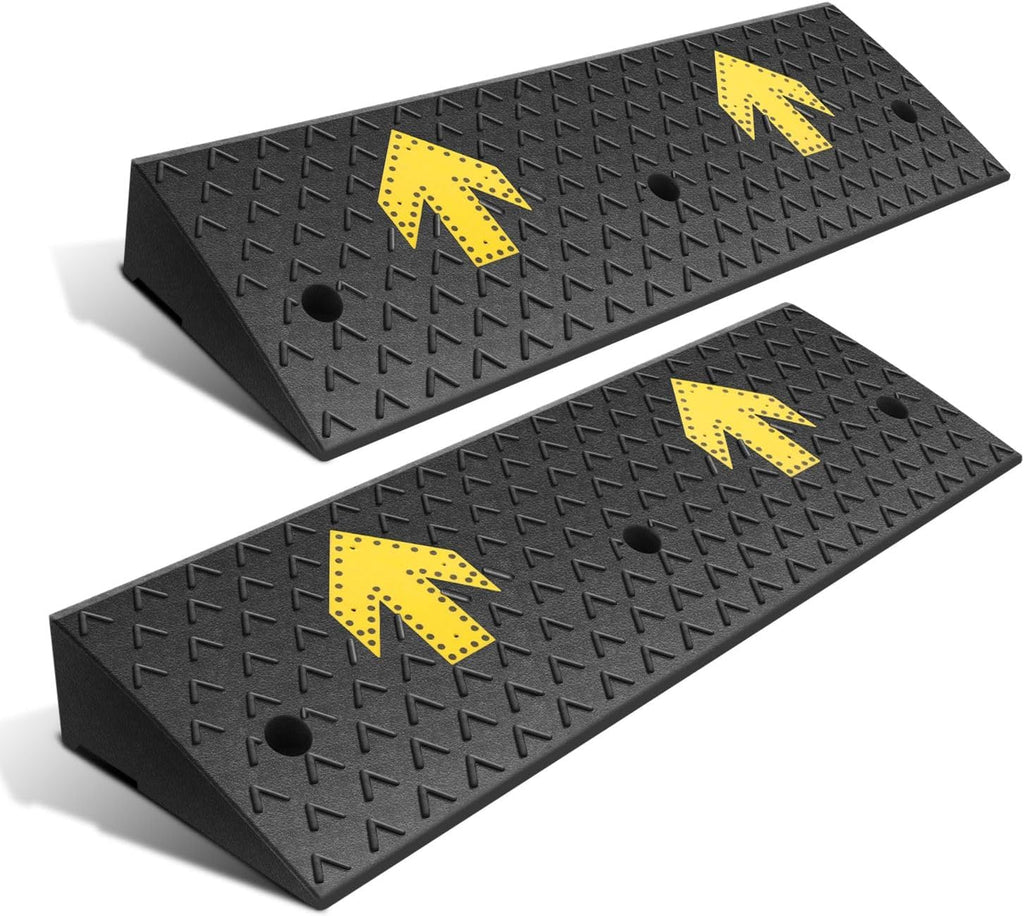 DNA Motoring 2pcs 4.5' Rise Rubber Arrow Curb Ramp Heavy Duty Loading Threshold Ramp 37.4' W x 11.8' D x 4.5' H for Loading Dock, Warehouse, Motorcycles, Cars, TOOLS-00650