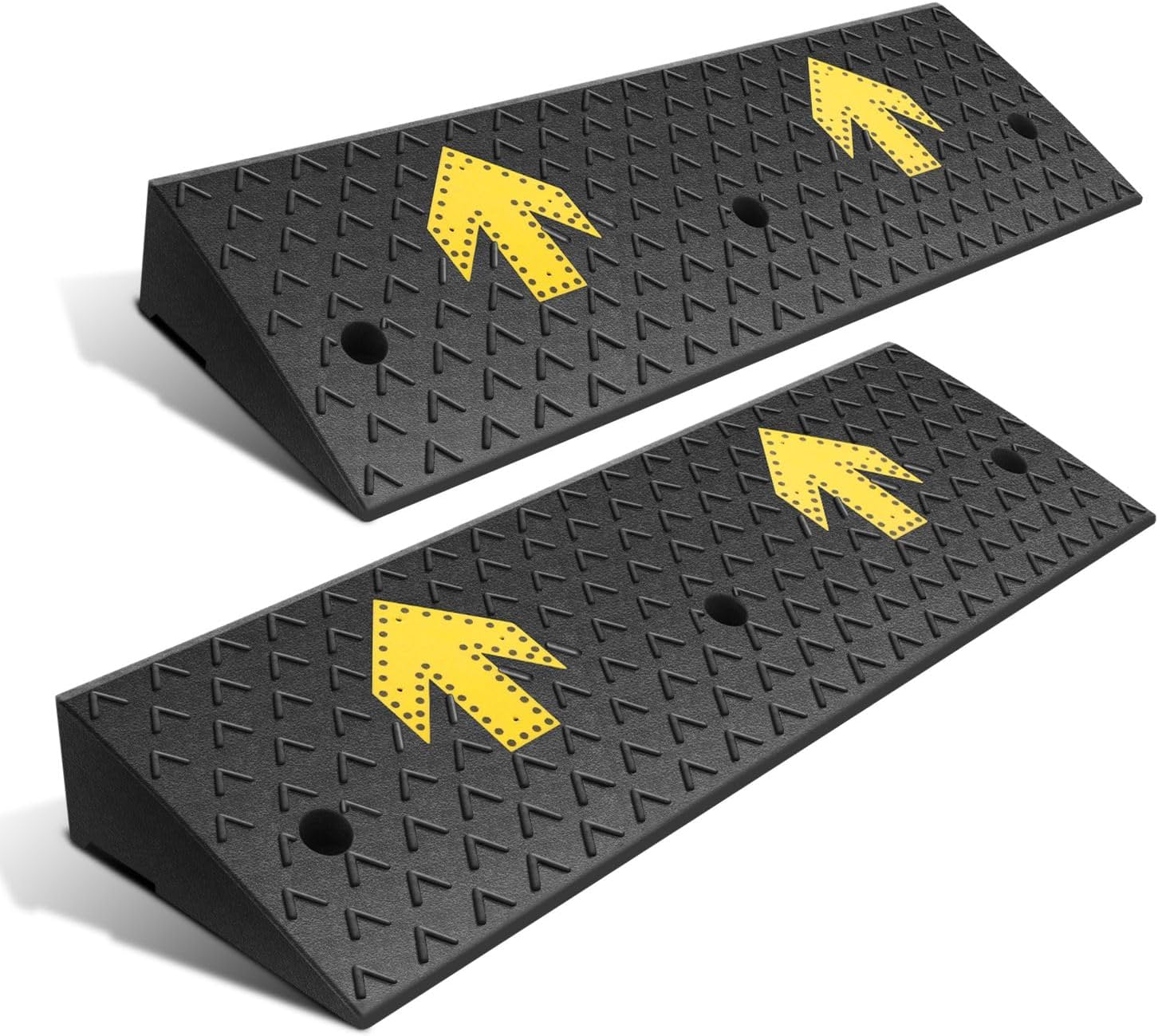 DNA Motoring 2pcs 4.5' Rise Rubber Arrow Curb Ramp Heavy Duty Loading Threshold Ramp 37.4' W x 11.8' D x 4.5' H for Loading Dock, Warehouse, Motorcycles, Cars, TOOLS-00650
