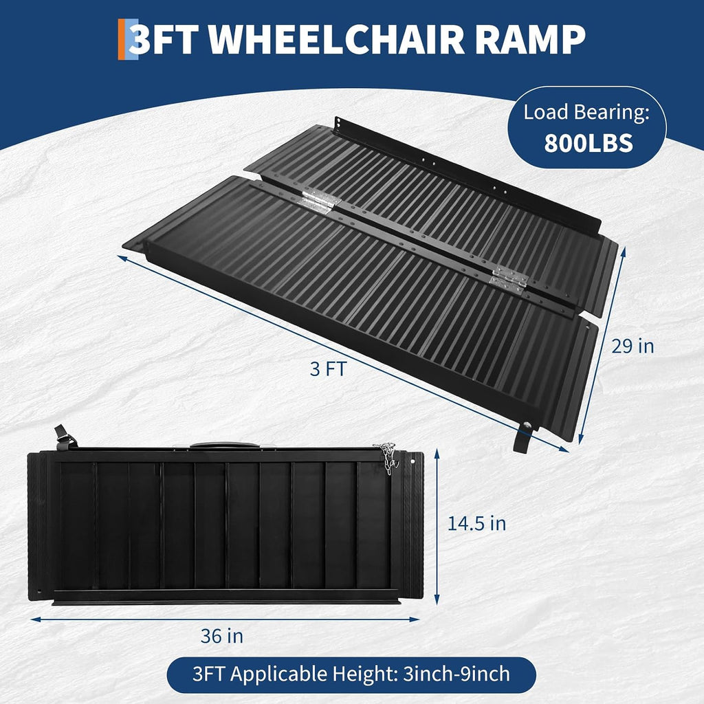 CABIHOME 6FT Portable Wheelchair Ramp, Black Non-Slip Aluminum Wheelchair Ramp with Handle, Folding Ramps for Home Steps, Doorways, Thresholds, Curbs, Stairs, 800 LBS Capacity