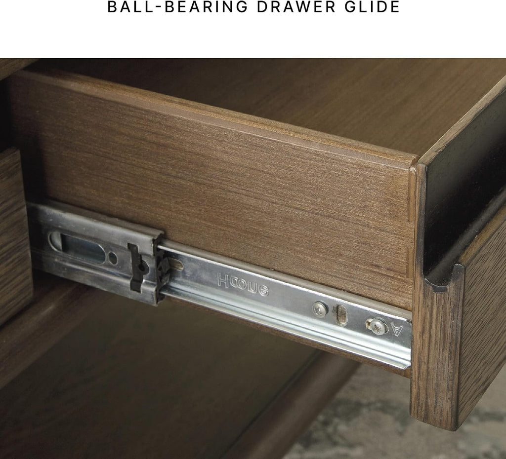 Signature Design by Ashley Roanhowe Contemporary 2-Drawer Coffee Table with Open Lower Shelf and Tapered Legs, Dark Brown