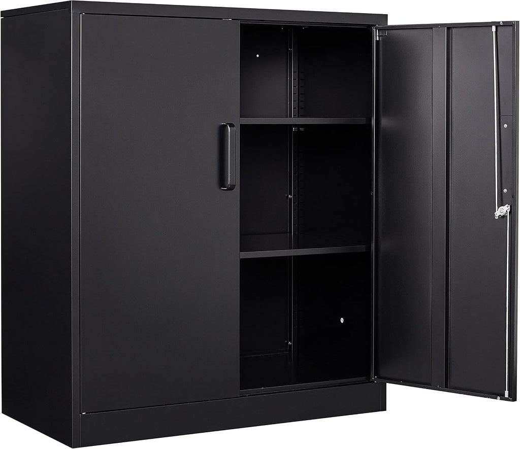 36' H Metal Garage Cabinet, 2 Doors Storage Cabinets, Steel Utility Tool Caninet, Short Locking Caninets with Adjustable Shelves, Black Lockable File Cabnet Cupboard for Home/Office/School/Shop