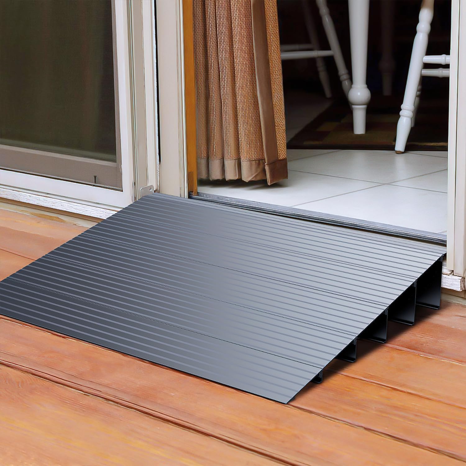 Nilight Door Threshold Ramp, 5' Rise Portable Aluminum Wheelchair Door Entry Ramps for Sheds Doorways Home Steps