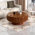 Round Drum Coffee Table White Fluted Coffee Table Circle Center Table Pedestal End Table for Apartment (31.5in)