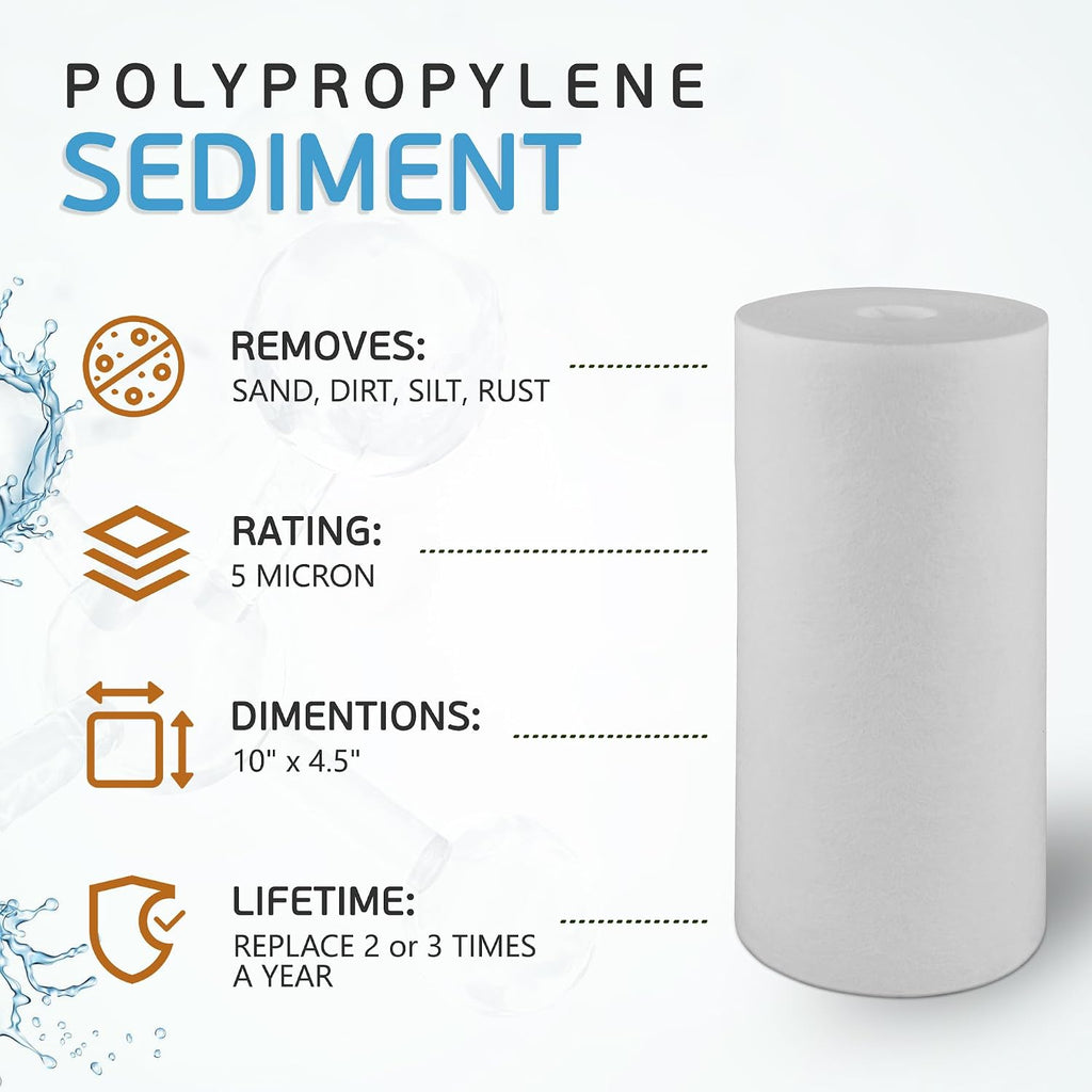 Ronaqua 10' x 4.5' Big Sediment Replacement Water Filter Cartridge, 5 Micron, NSF Certified, for Whole House, Compatible with RFC-BBSA, W15-PR, WFHD13001B, GXWH35F, HF45-10BLBK10PR and AP817, 20 Pack