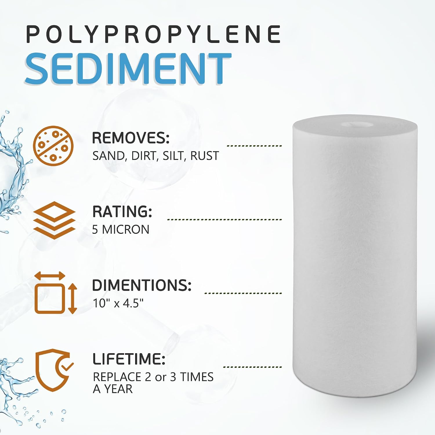 Ronaqua 10' x 4.5' Big Sediment Replacement Water Filter Cartridge, 5 Micron, NSF Certified, for Whole House, Compatible with RFC-BBSA, W15-PR, WFHD13001B, GXWH35F, HF45-10BLBK10PR and AP817, 20 Pack