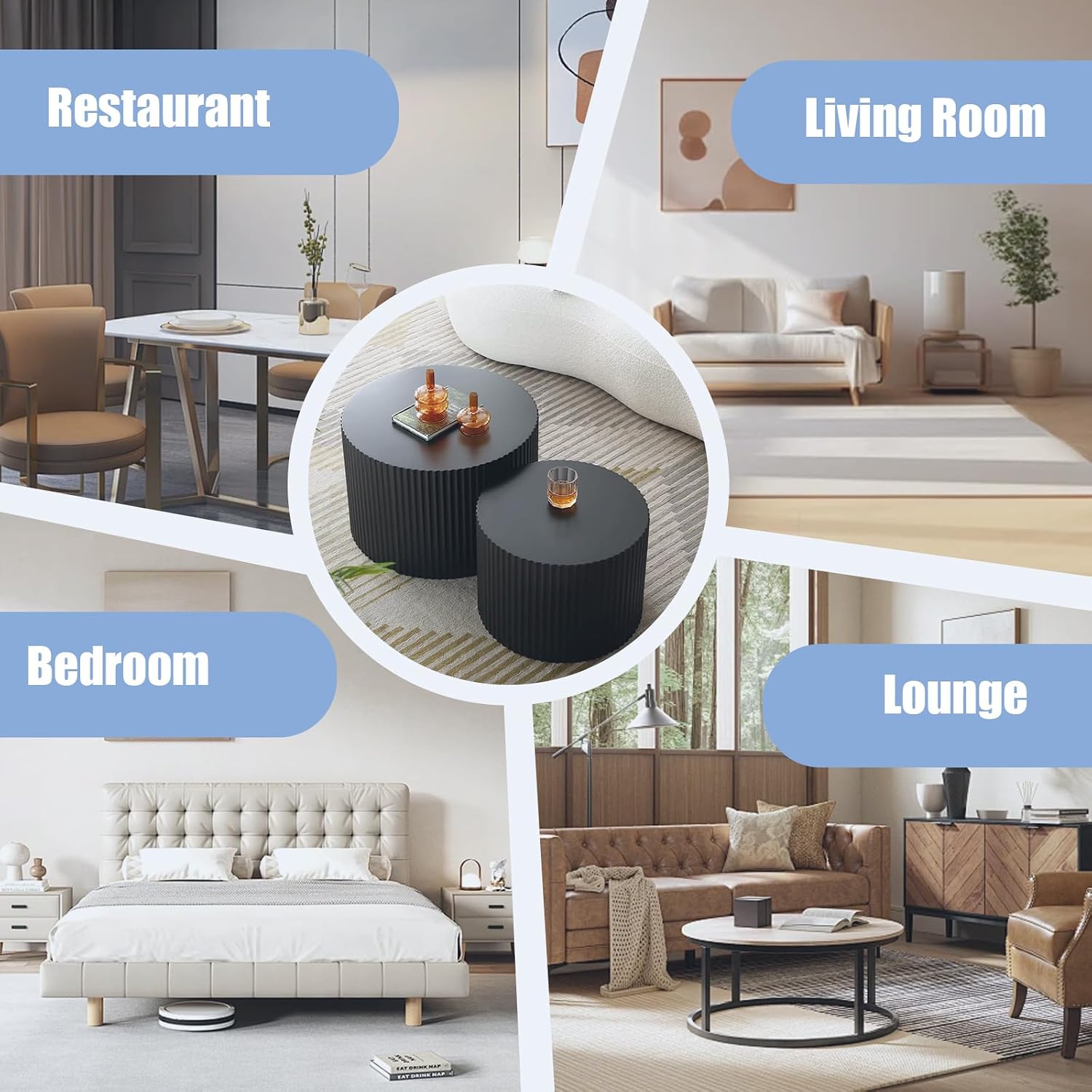 Round Coffee Table Set of 2 Modern Nesting Coffee Tables for Living Room Wave Stripe Round Coffee Table for Living Room Bedroom (C)