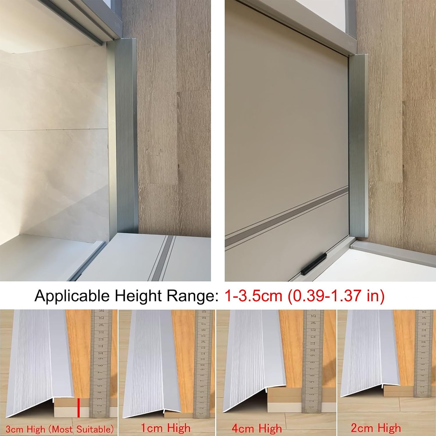 Floor Transition Strip 4 Inch Wide Threshold Ramp, Aluminum Thresholds for Doorways, Kitchen Bedroom Bathroom Doors Reducer Gap Cover, Suitable for Threshold Height Between 0.4-1.4 Inch(Gray,3pcs)