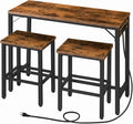 HOOBRO Bar Table and Chairs Set, 47.2' Dining Table Set with Power Outlet, 3-Piece Pub Table Set, Kitchen Bar Height Table with Stools of 2, Space Saving for Living Room, Rustic Brown BF46UBT01