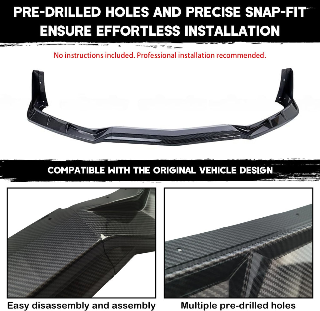Front Bumper Lip Splitter Spoiler Compatible with Chevy Corvette C8 2020-2025, Corvette C8 Stingray Z51 Front Splitter Air Dams Chin Spoiler Auto Parts Replacement Accessory (Carbon Fiber)