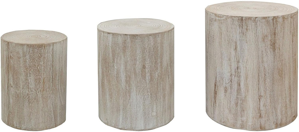 Wood Coffee Table Set of 3 for Living Room Round Wooden Coffee Tables with Clear and Visible Tree Rings - Antique White