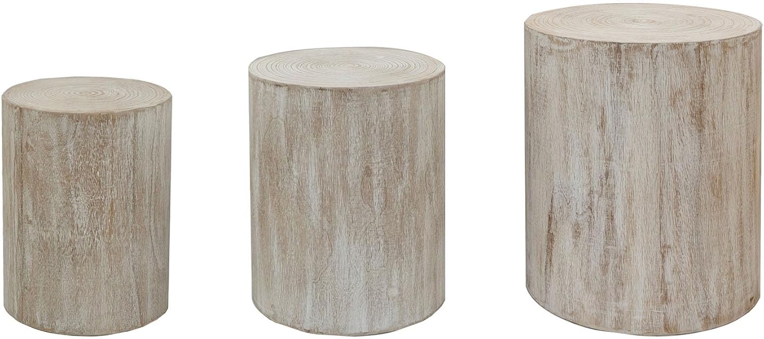 Wood Coffee Table Set of 3 for Living Room Round Wooden Coffee Tables with Clear and Visible Tree Rings - Antique White