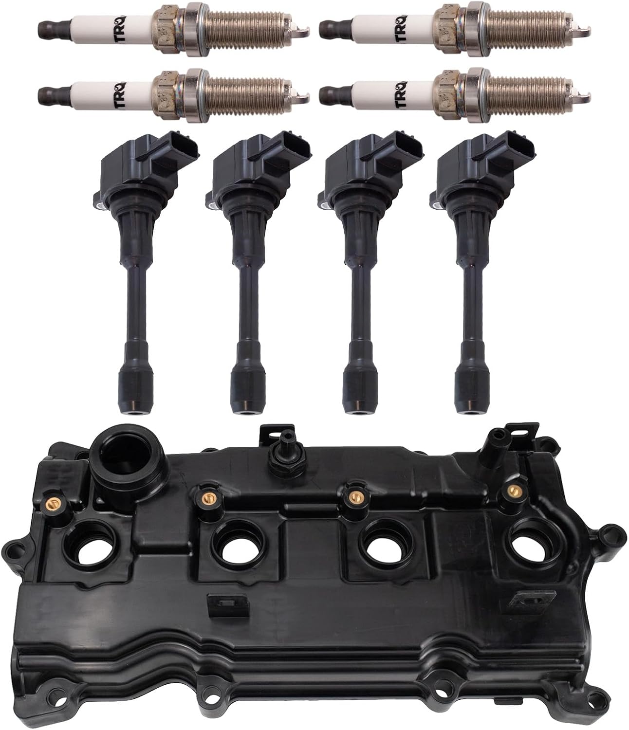 TRQ Ignition Coil and Spark Plug Kit 9 Piece Iridium Spark Plugs Valve Cover Compatible with 2014-2015 Infiniti QX60 2013-2017 Nissan Altima 2014 Pathfinder 2014-2016 Rogue