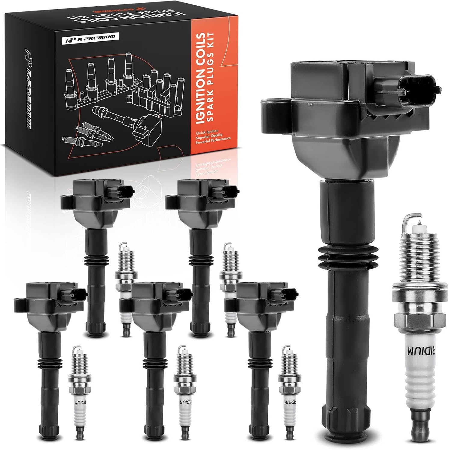 A-Premium Ignition Coils and Spark Plugs Kits Compatible with Porsche 911 1999-2005 2007-2009 2011, Boxster 1997-2005, Set of 6
