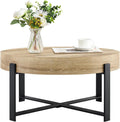Round Coffee Table, 30.7' Modern Coffee Tables for Living Room, Circular Wooden Center Tea Table with Metal Legs for Apartment Office Small Space, Natural