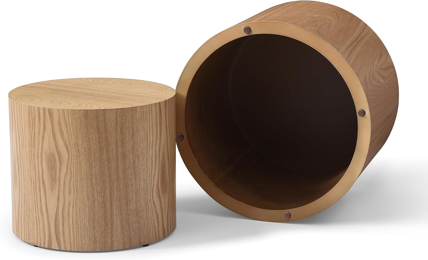 Nesting Coffee Table Set of 2, Modern Nesting Side Table End Table Set Small Round Accent Tables for Small Spaces Wood Circle Coffee Table for Living Room Bedroom Office
