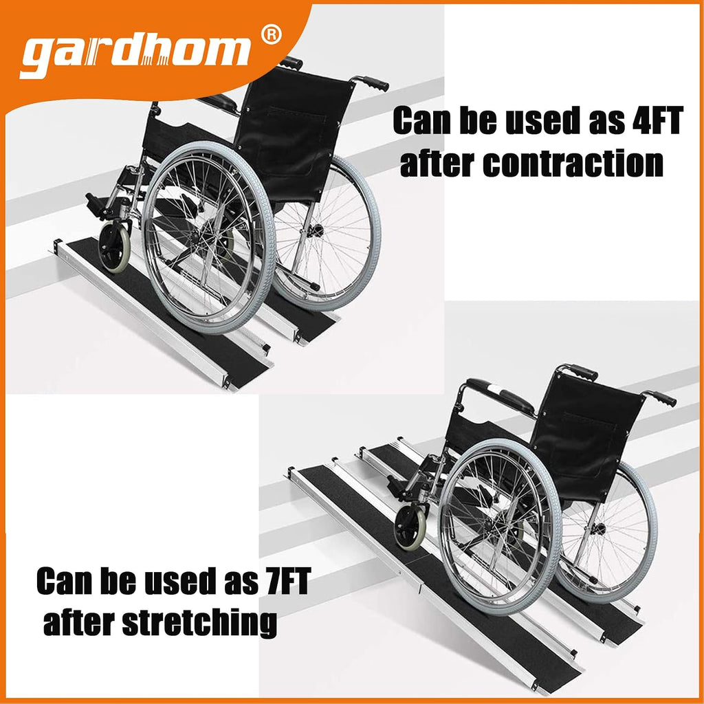 garhom Bundle 5FT 7FT Portable Wheelchair Ramp Anti-Slip Aluminum Folding Handicap Ramp Wheel Chair Ramp for Home Steps Wheelchair Ramps for Home Entrance Threshold Doorways Stairs Curbs Scooter