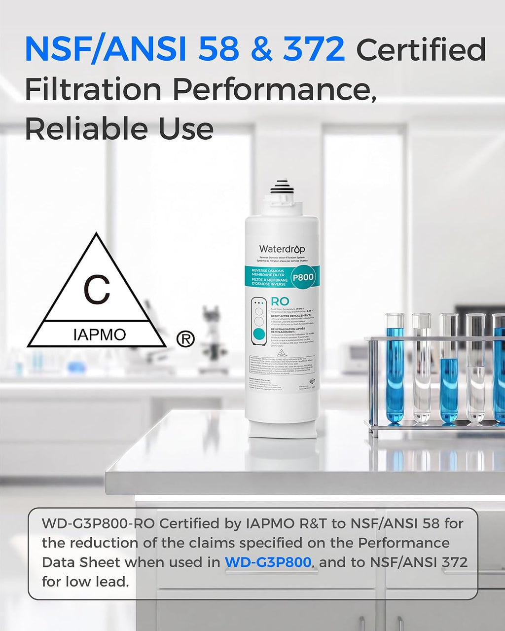 Waterdrop G3P800-RO Filter, Replacement for Waterdrop G3P800 Tankless Reverse Osmosis Water Filter, Reduce PFAS, 2-year Lifetime