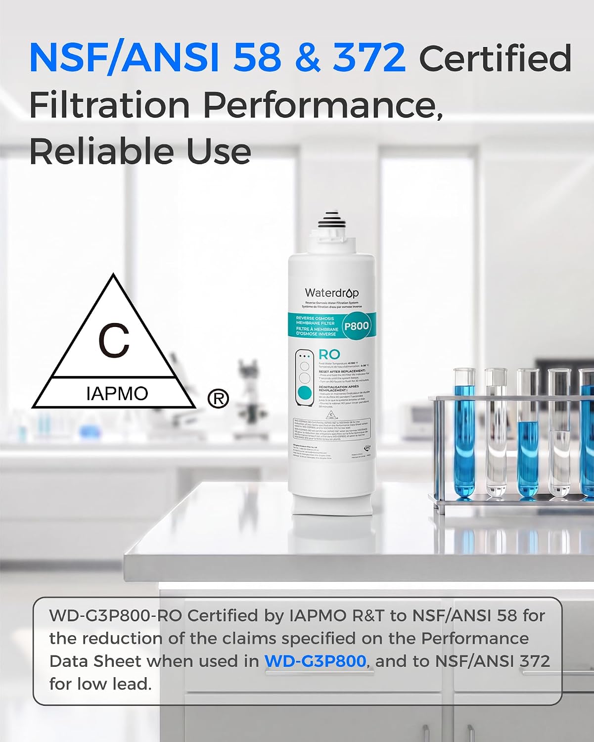 Waterdrop G3P800-RO Filter, Replacement for Waterdrop G3P800 Tankless Reverse Osmosis Water Filter, Reduce PFAS, 2-year Lifetime