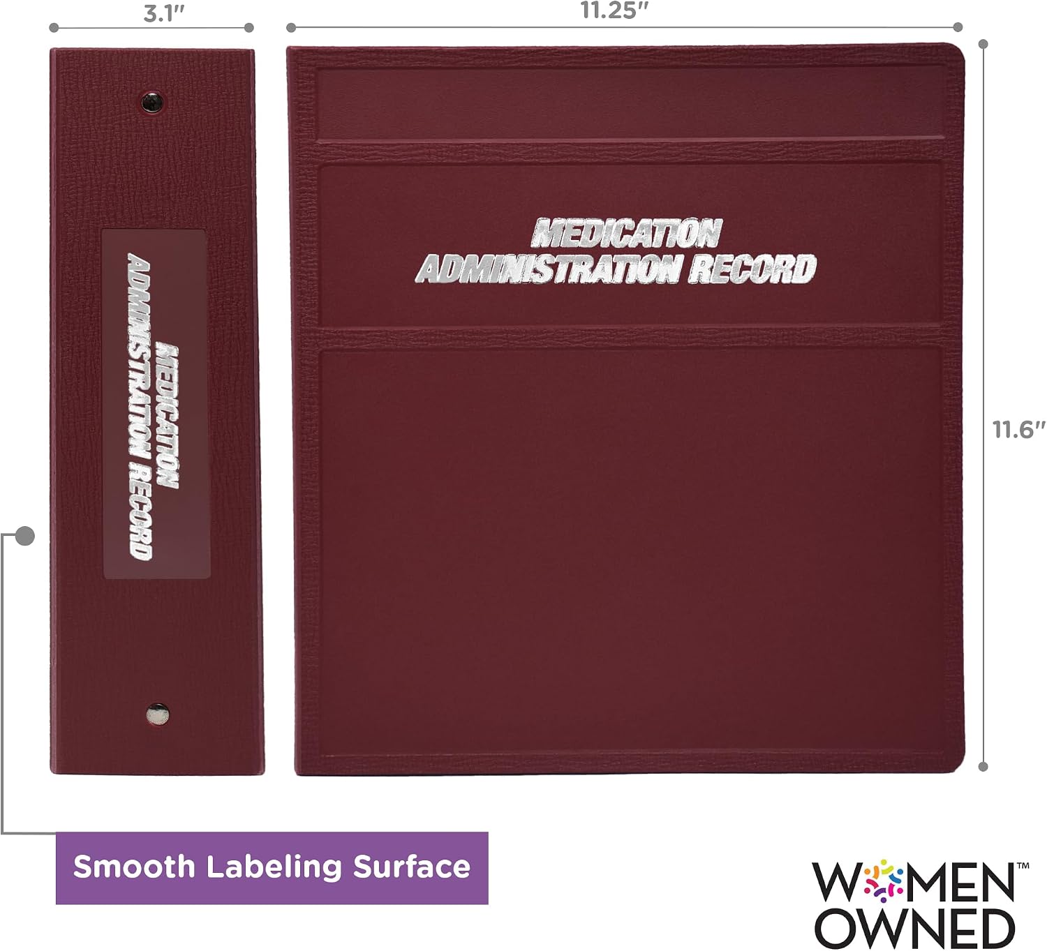 Carstens 3-Inch Heavy Duty Round Ring Binder for Medication Administration Records – Side Opening, Wine, Case of 14, Durable Plastic, No Pockets, Holds 400 Letter Sheets, Made in USA (1791-3RCS)