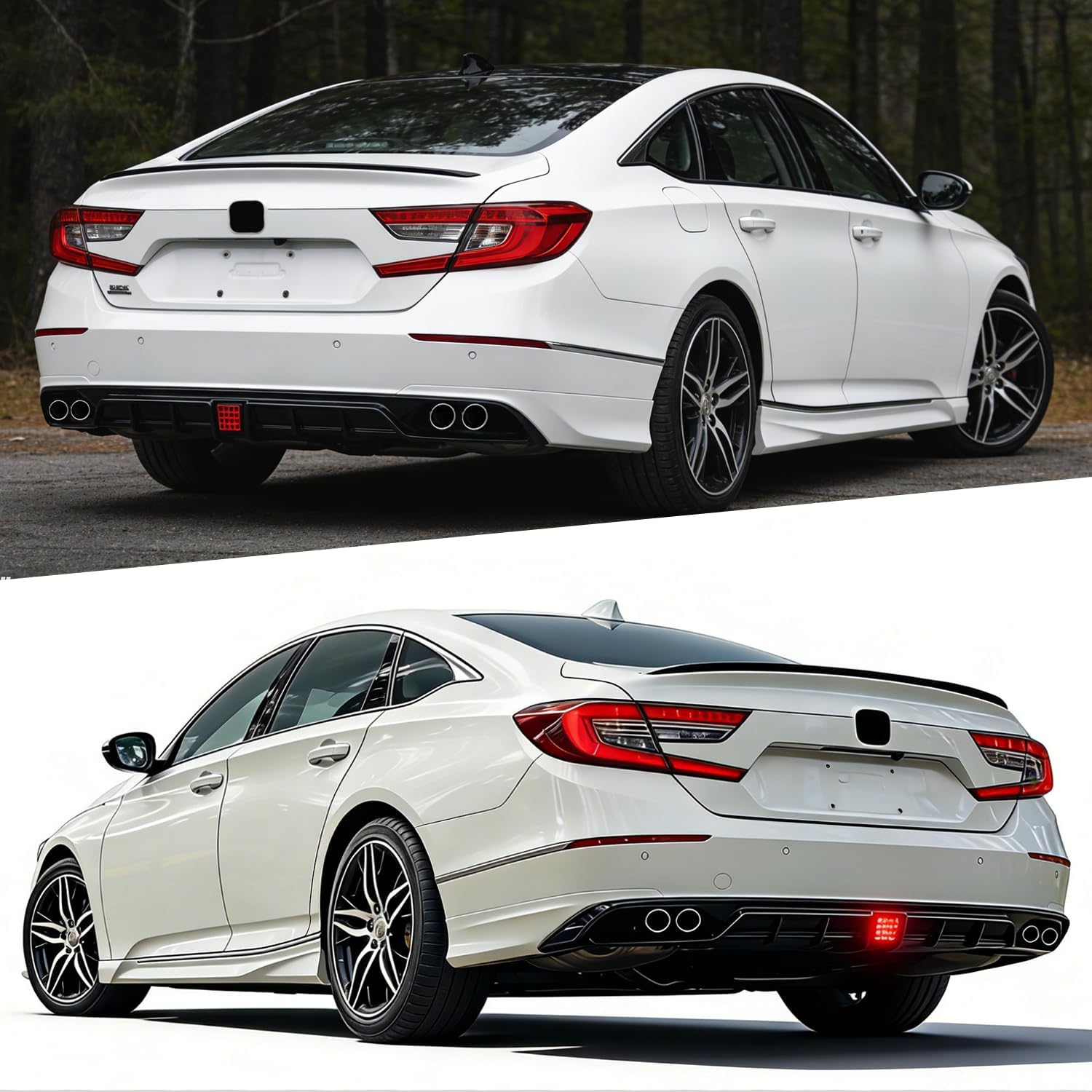 Front Bumper Lip Splitter Spoiler for 2018-2020 Honda Accord, Front Lower Bumper Valance Air Dam Deflector for 10th Gen Honda Accord Front Bumper Protector Accessories (Diffuser- Black & Pearl White)