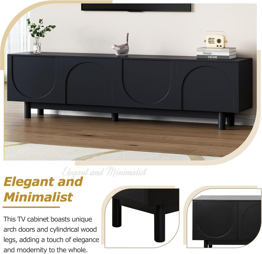 Ball & Cast Modern TV Stand with Arch Cabinets for TVs up to 78', Minimalist Entertainment Center w/Solid Wood Legs and Adjustable Shelves, Media Console for Living Room,Black