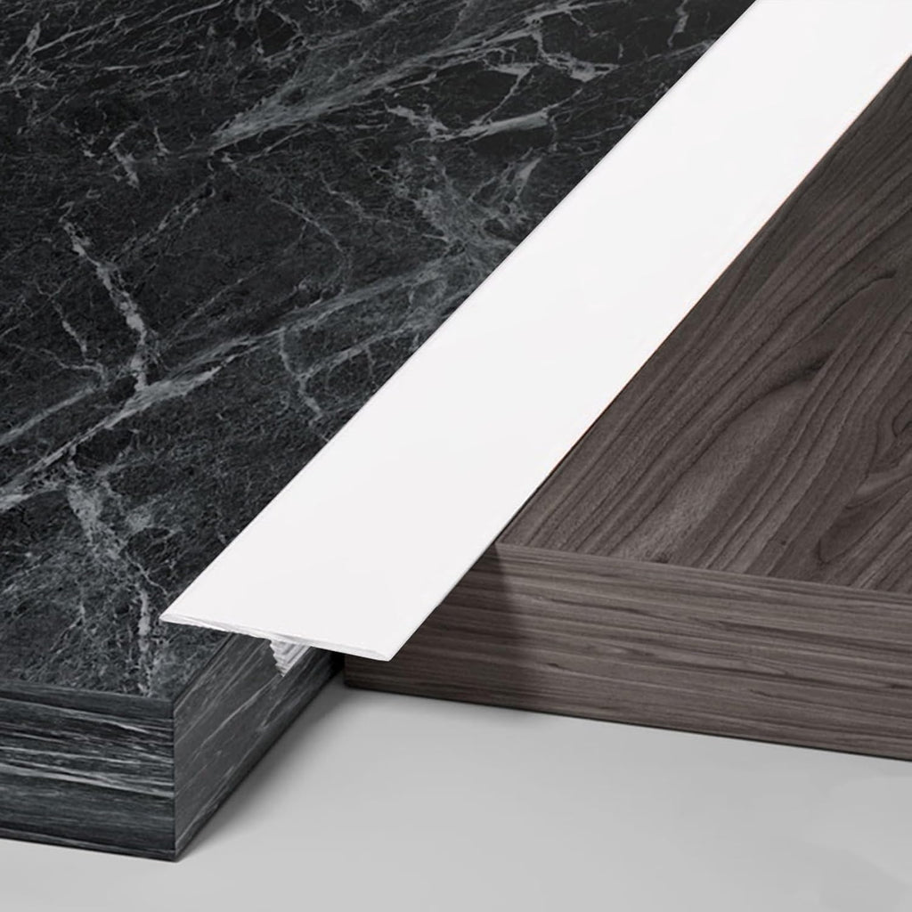 White Aluminum T Molding Floor Transition Strip, Wood to Tile Seam Strips Door Threshold Bar for Doorways, Waterproof Floor Gap Cover Edging Trim(150cm (59'))