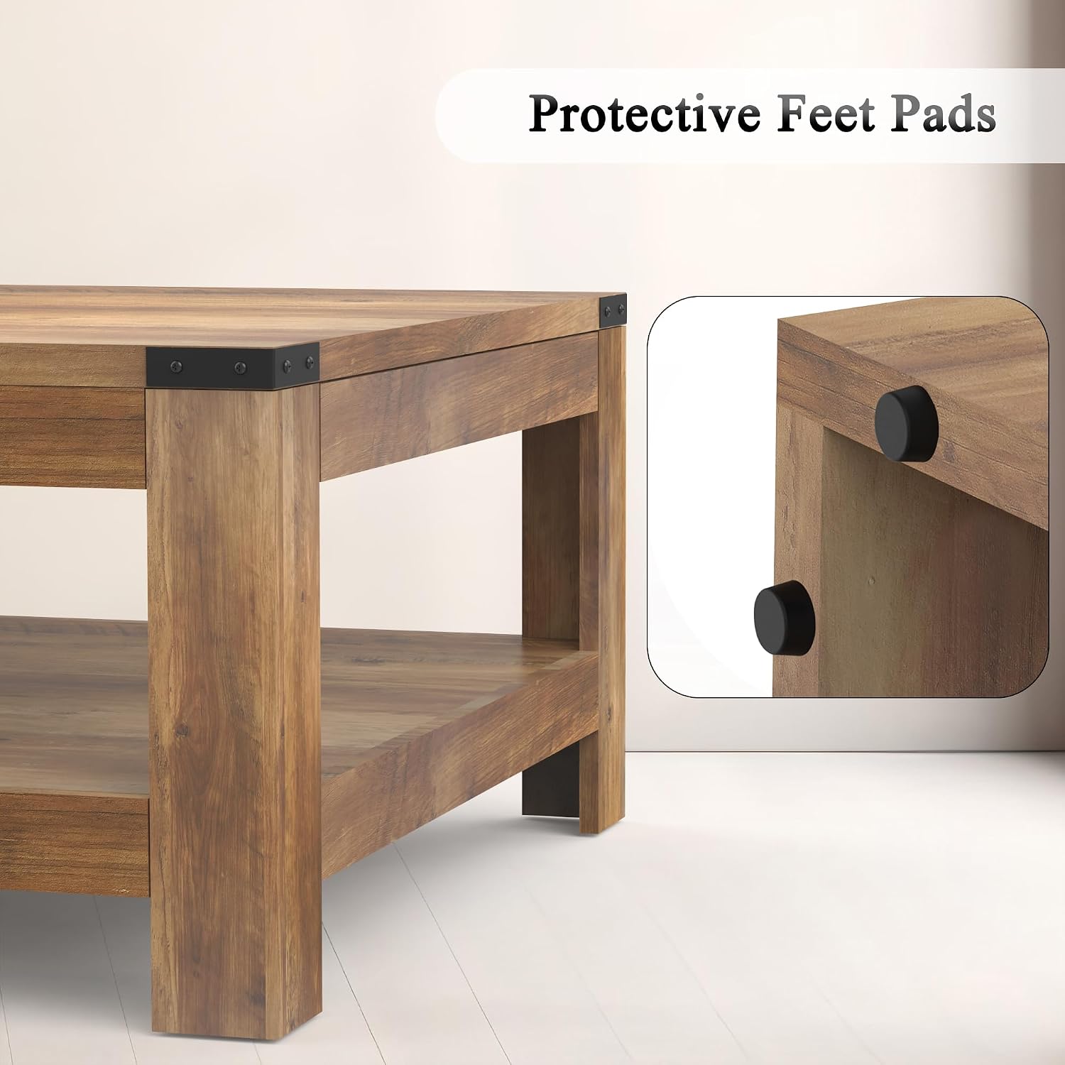 Farmhouse Coffee Table, Modern Rustic Wooden Center Table with Storage, Living Room Tables, 2-Tier Industrial Cocktail Tea Table for Living Room