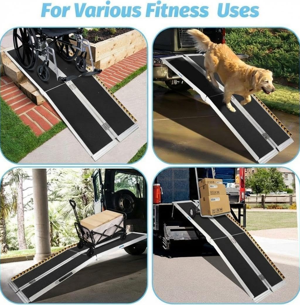 6 ft Portable Wheelchair Ramp, 600 LBS 28' Wide Aluminum Folding Handicap Ramp with Anti-Slip Surface & Reflective Strips for Home Steps Threshold Doorways