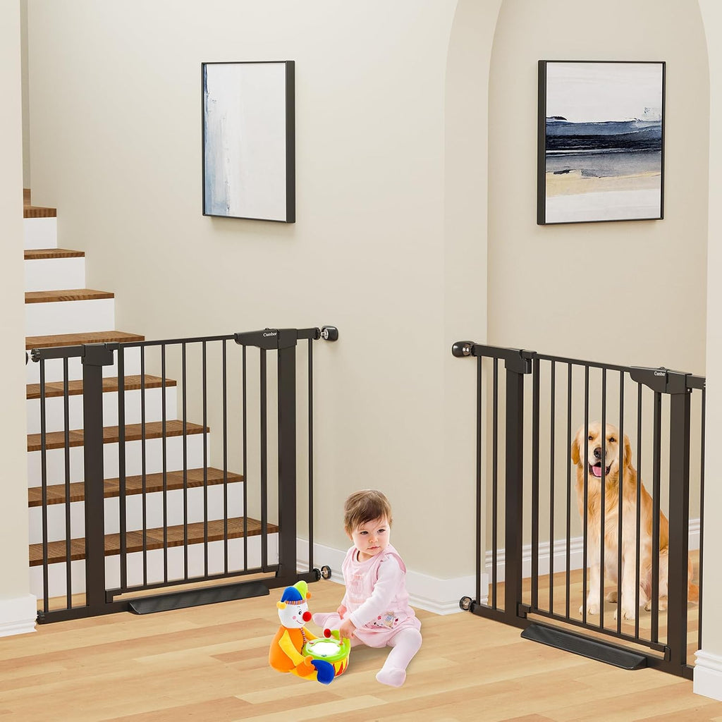 Cumbor 2 Pack 29.7-40.6' Baby Gate for Stairs, Mom's Choice Awards Winner-Auto Close Dog Gate for doorways, Pressure Mounted Pet Gates Indoor, Easy Walk Thru Wide Safety Child Gate for Dog, Black