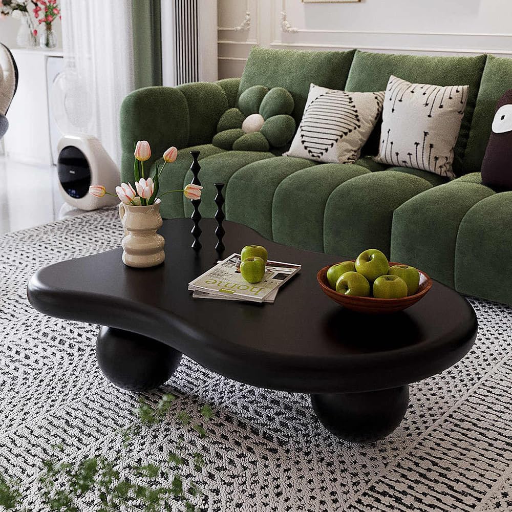 Cloud Coffee Table for Living Room Modern Irregular Coffee Table Asymmetrical Unique Center Table (C Black 46in)