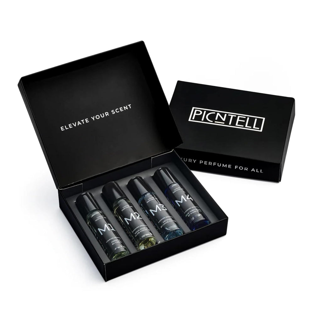 M Series Perfume Oil Gift Set for Men – Top 4 Iconic Roll-On Fragrance Oil Formulas Based on Iconic Luxury Scents - Luxury Long-Lasting Men's Cologne, Travel-Friendly 10ml Each