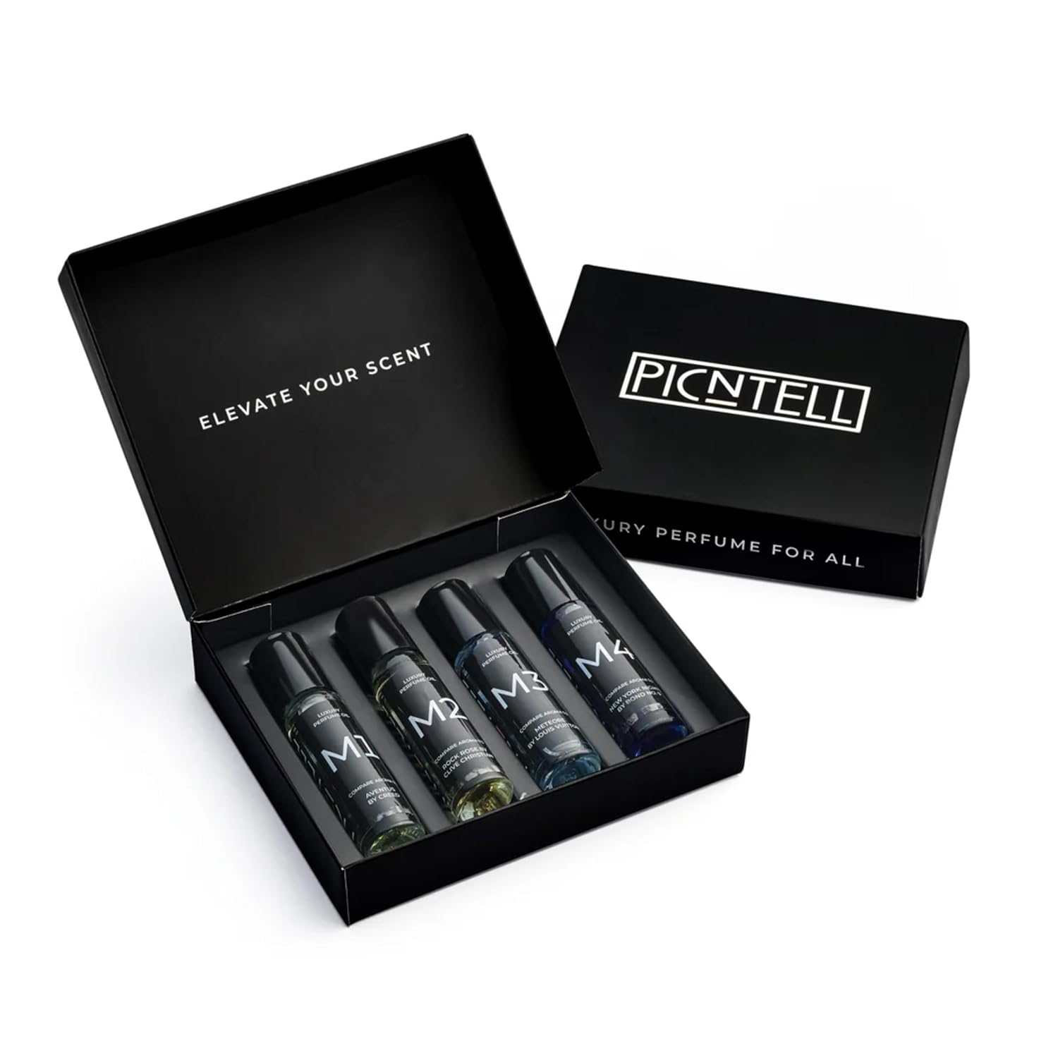 M Series Perfume Oil Gift Set for Men – Top 4 Iconic Roll-On Fragrance Oil Formulas Based on Iconic Luxury Scents - Luxury Long-Lasting Men's Cologne, Travel-Friendly 10ml Each