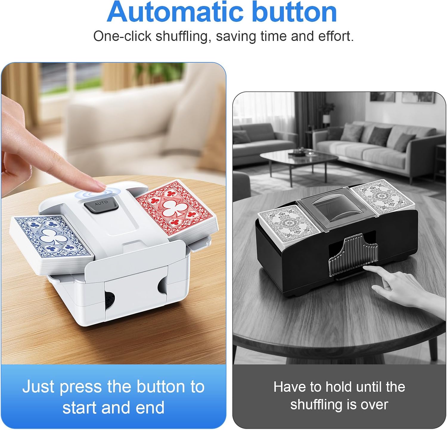 Automatic Card Shuffler, Electric Shuffling Machine for 1-2 Decks, Low Noise, Rechargeable & Portable Shuffler Machine for Poker, UNO, Blackjack, White