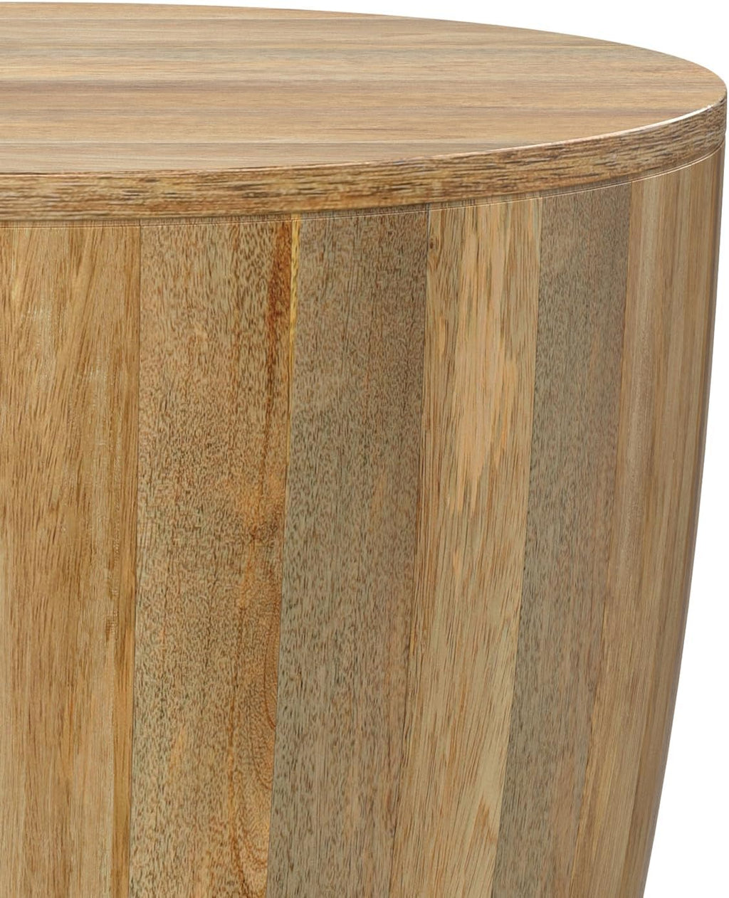 SIMPLIHOME Elmbrook End Table - 21 inch Wide Solid Mango Wood Round Drum Table with Vertical Panel Detailing in Natural, Modern Nightstand or Plant Stand for Living Room or Bedroom, Assembled