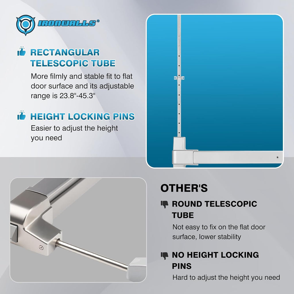 IRONWALLS Surface Vertical Rod Exit Device, 32in Commercial Door Push Bar Panic Device with Single Point Top Latching, Stainless Steel Emergency Exit Panic Bar for 32'-48' (W), 6.7ft-8.1ft (H) Doors
