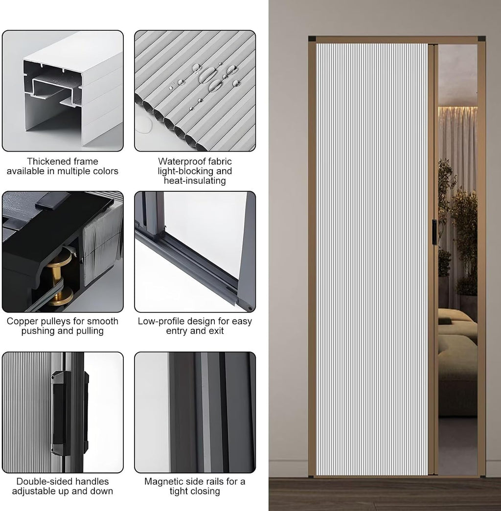 22x56in Accordion Door, Aluminum Frame with Waterproof,Heat-Insulating Cellular Fabric, Pleated Folding & Retractable Doors for Closet/Doorway/Bedroom/Bathroom/Living, Closets Gray