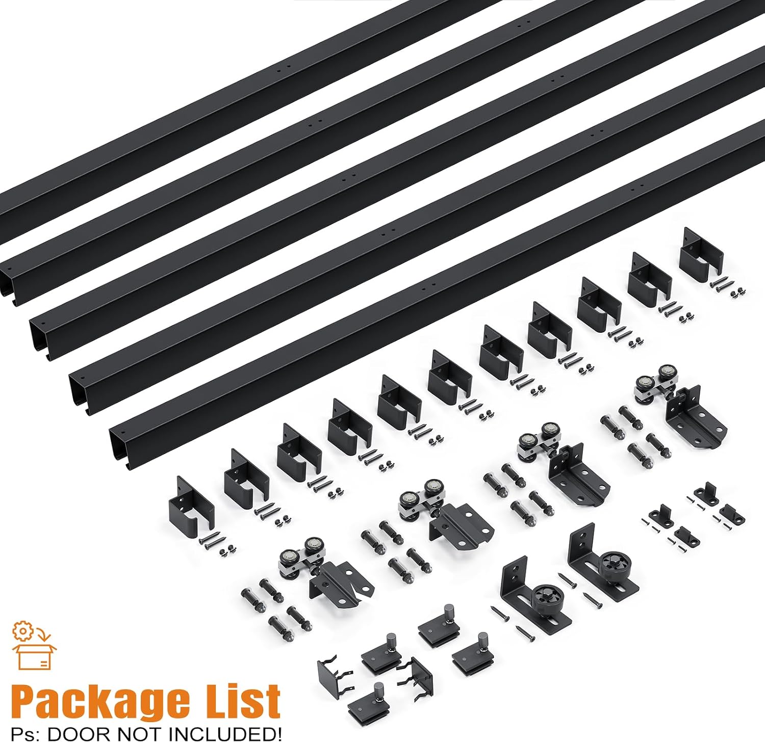 Easelife 20FT Exterior Sliding Barn Door Hardware Kit, Box Rail Track, 450lb Capacity, Black Weather-Resistant Steel, Wall Mount System for Outdoor Use, Fit Double 60in Door