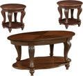 Wood Coffee Table Set for Living Room Round End Tables Set of 2, Antique Coffe Table Legs with Elegant Carvings, Cherry