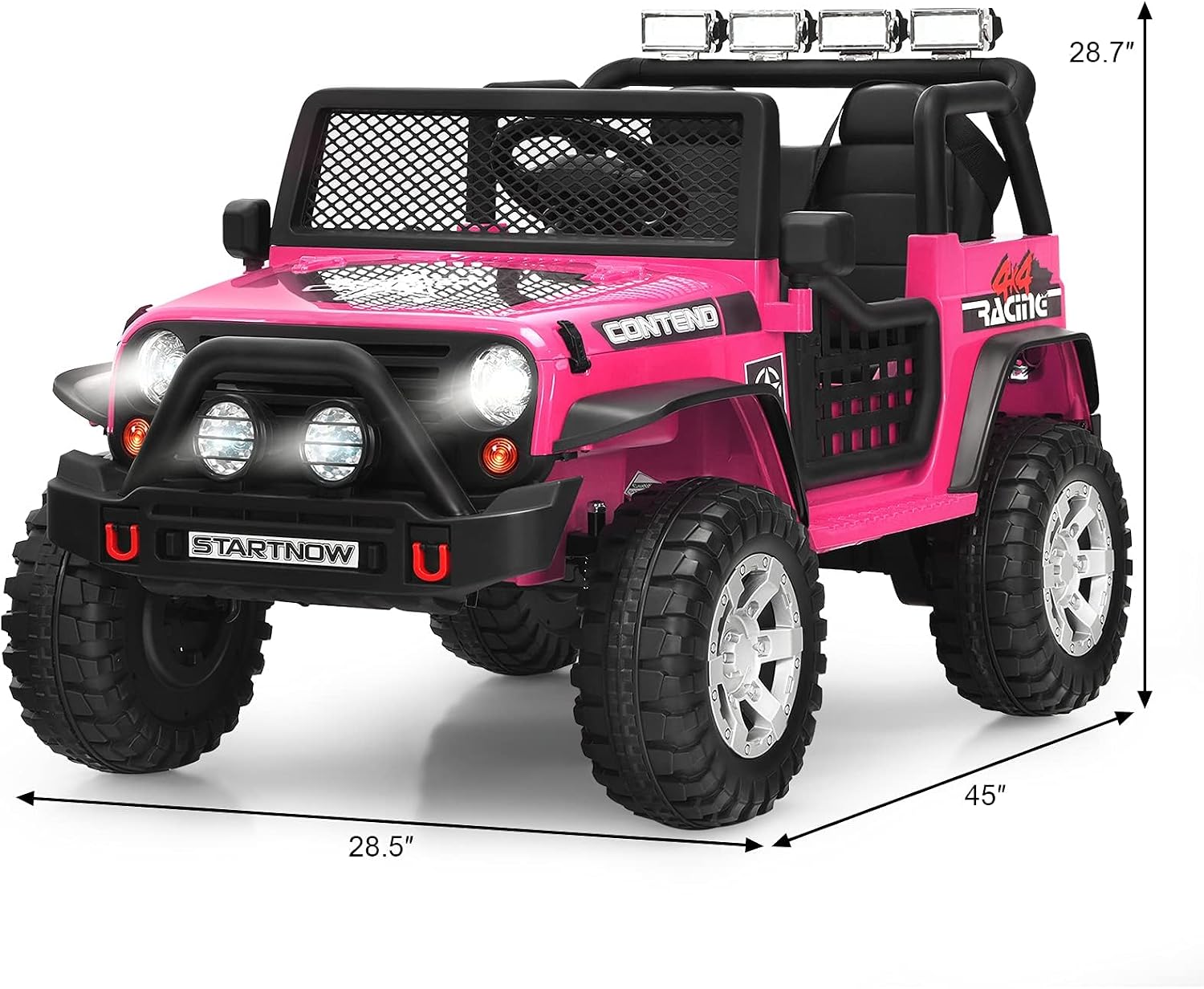 Costzon 2-Seater Ride on Truck, 12V Battery Powered Electric Vehicle w/Remote Control, 2 Speeds, Spring Suspension, LED Light, Horn, Music/ MP3, 2 Doors Open, Ride on Car for Kids (Pink)