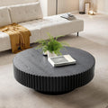 Round Coffee Table, Handcrafted Fluted Drum Coffee Tables Modern Wood Coffee Table Circle Drum Center Table for Living Room, Apartment (Round Black)