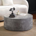 Modern Drum Coffee Table Faux Stone Finish Wood Coffee Tables Concrete Gray Round Center Table for Living Room Home Office,39.3'- Fully Assembled