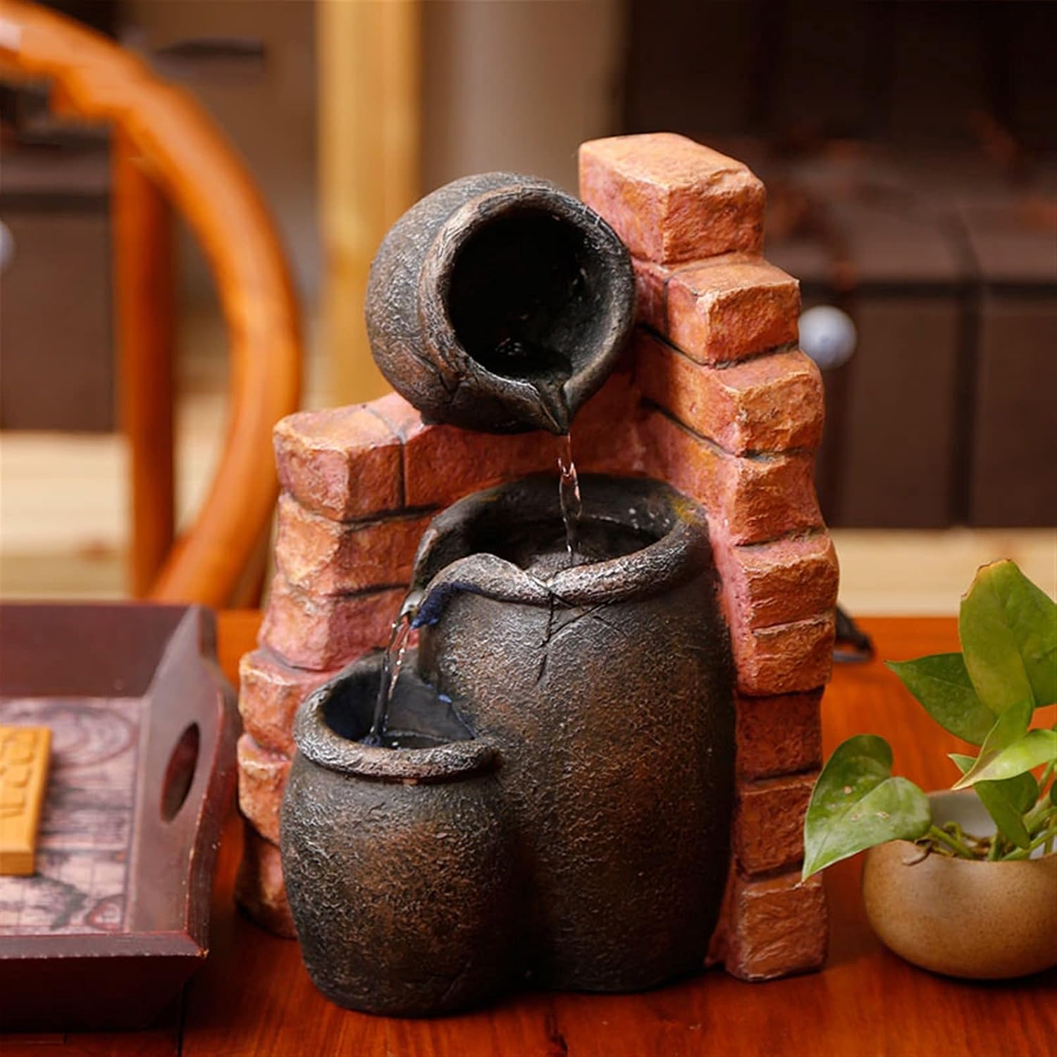Tabletop Fountain Relaxation Indoor Tabletop Fountain，LED Lighting and Natural Waterfall Sounds - Small Size Makes This A Perfect Tabletop Decoration Desktop Fountains
