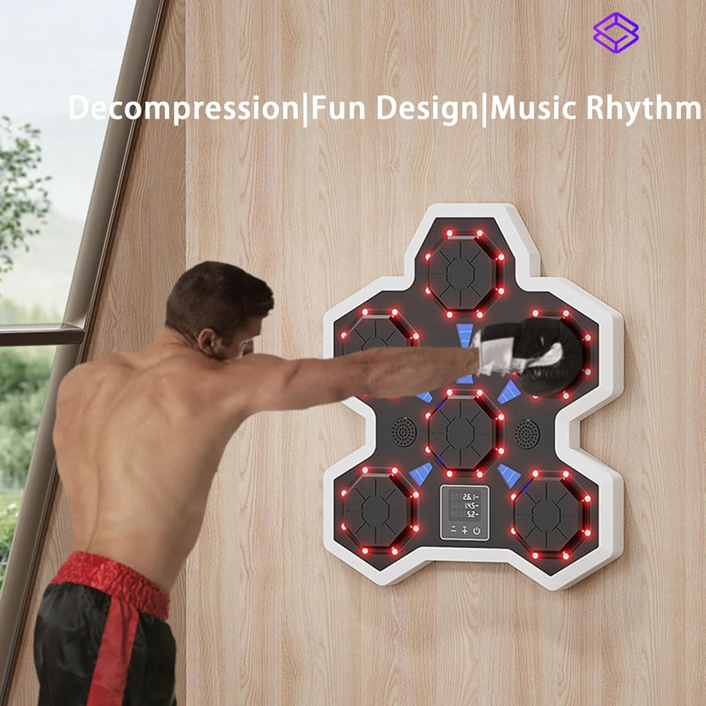 Smart Music Boxing Machine,Wall Mount Punching Machine with Gloves,Workout Punching Equipment for Living Room and Office