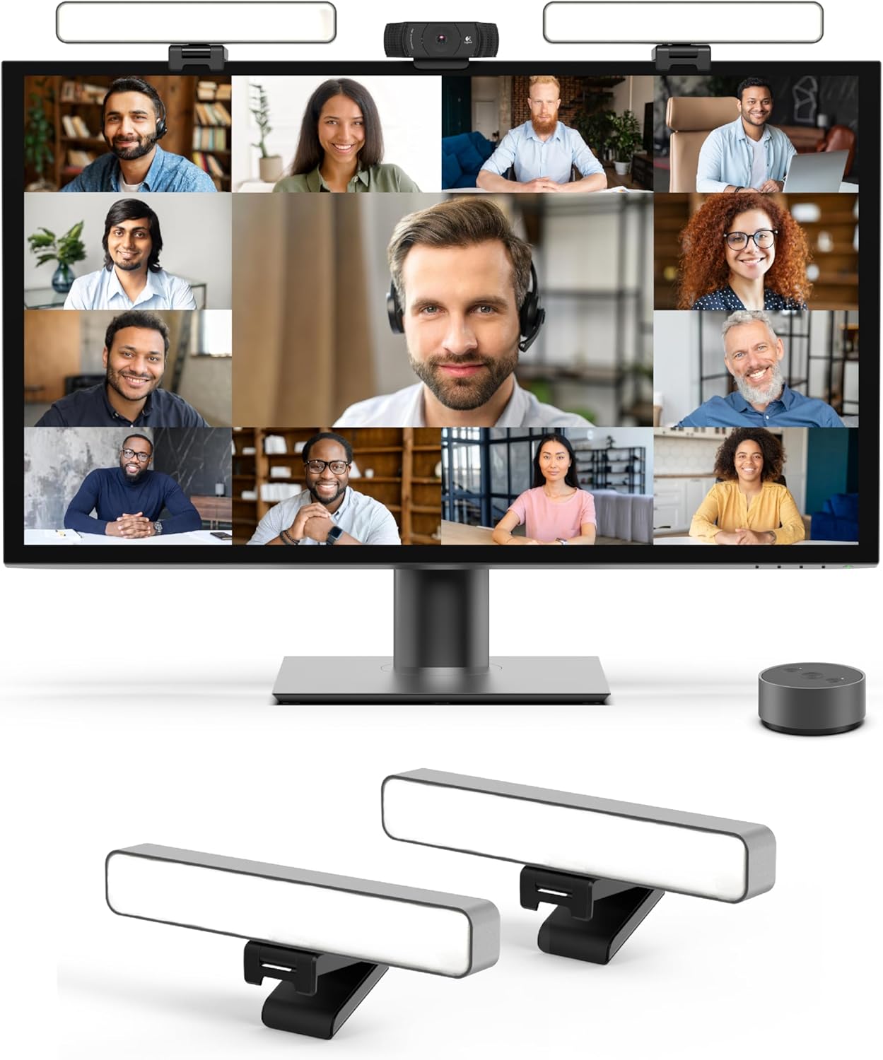 HumanCentric Premium Video Conference Lighting for Video Calls, HighBeam Pro Light for Zoom Meetings and Streaming, Upgrade Monitor Ring Light with LED Webcam Light, Dual Video Conference Light