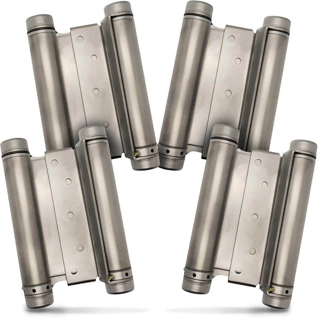 Swinging Cafe Doors - 6' Double Action Hinge – Heavy Duty Door Hinges for Saloon & Cafe Bar Swinging Doorways – Commercial Grade, Adjustable Tension for High Traffic Use, Satin Chrome, 4 Units