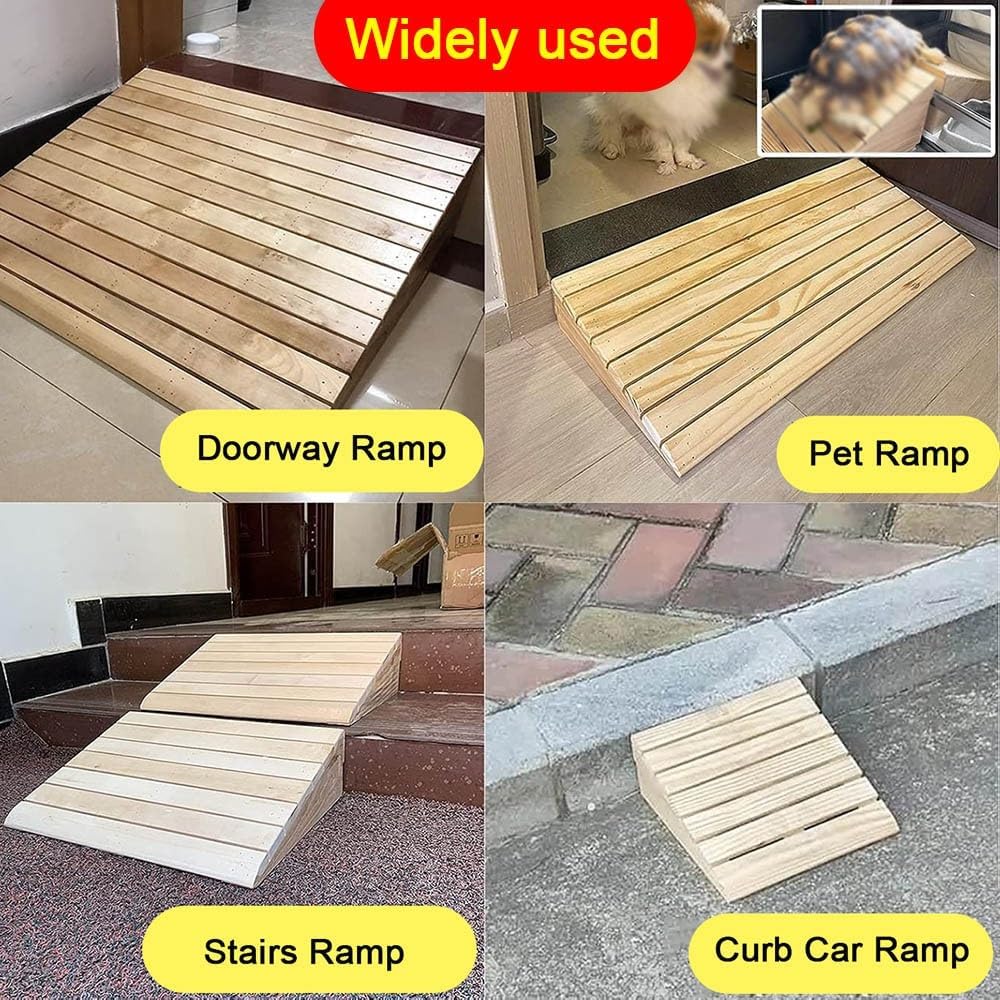 Solid Wood Threshold Ramp for Doorways 3' 4' 5' 6' Rise, Portable Curb Ramp Entry Ramps, Wood Wheelchair Ramps for Steps/Front Door/Stair(30x31x11cm/12x12.2x4.3in)