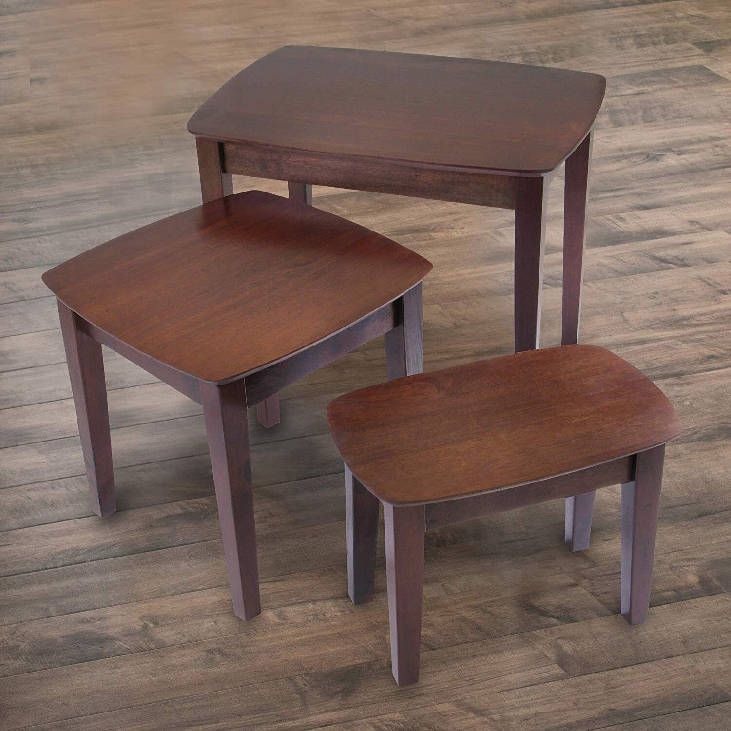 HomeStock Nesting Table Set - 3 Piece Solid Wood Tables - Living Room Coffee Accent Tables - Antique Walnut Finish