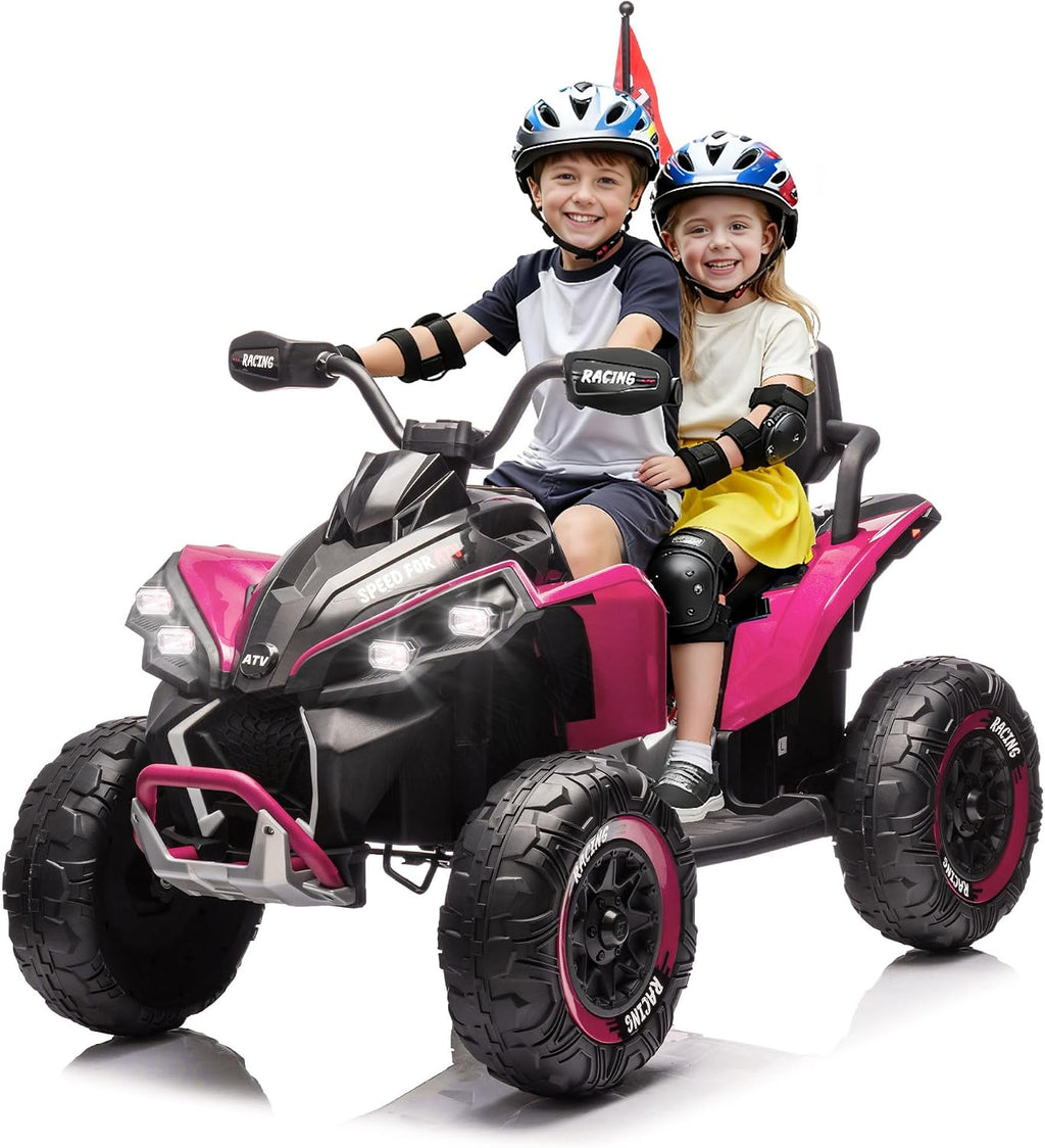 XL 2-Seater Kids Ride on ATV 24V Ride on Toys for Big Kids W/Parents Control, High Chassis, 4-Wheel Shock Absorber, Authentic Off-Road Kid's ATV Car with Music, Lights, Bluetooth, Pink